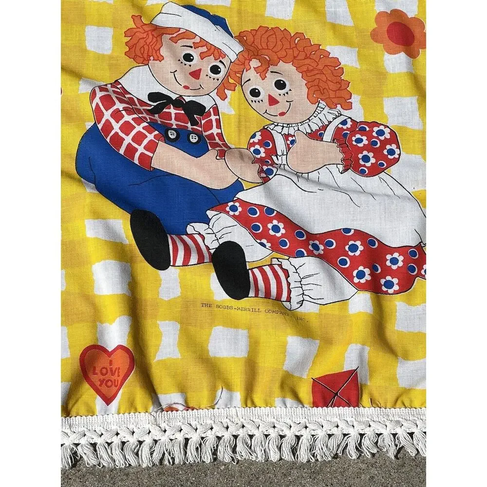 Vintage Raggedy Ann & Andy Bobbs Merrill Twin Bedspread Flat Sheet 70s READ